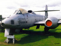 VZ608 @ X4WT - Scanned from print. Meteor VZ608 on display at Newark Air Museum Winthorpe, May 1996 - by Clive Pattle