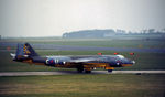 WJ682 @ EGQS - Canberra TT.18 of 100 Squadron preparing to join the active runway at RAF Lossiemouth in May 1983. - by Peter Nicholson