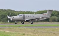 LX-JFM @ EGFH - Jetfly Aviation's PC-12 ariving on Runway 22. - by Roger Winser