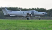 LX-NEW @ EGFH - Visiting PC-12 operated by Jetfly Aviation departing Runway 04 at dusk. - by Roger Winser
