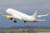 EC-LVV @ EGFF - A320-232SL, Vueling Airlines, previously F-WWII, callsign Vueling 1261, departing runway 30 at EGFF en-route to Malaga.