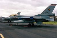 J-212 @ EGQL - Scanned from print. RNethAF F-16A J-212 of 312 Sqn seen in the static display at the RAF Leuchars Airshow, September 1995. - by Clive Pattle