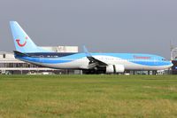 G-TAWH @ EGFF - 737-8K5, Thomson Airways, Callsign Thomson 46H, seen landing on runway 12 at EGFF, out of Faro.