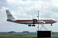 N8733 @ EGLL - Boeing 707-331B [20062] (TWA) Heathrow~G 1970 . Year approximate. Taken from a slide. On finals 28R