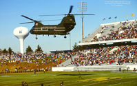 157682 @ USNA - Delivering game ball at Naval Academy stadium. - by J.G. Handelman