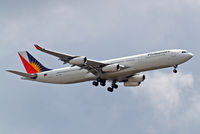 RP-C3438 @ EGLL - Airbus A340-313X [387] (Philippine Airlines) Home~G 06/08/2014. On approach 27L.