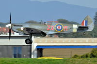 D-FEUR @ LSMP - Spitfire Mk.VIII of Max Alpha Aviation GmbH landing at Payerne Air Base, Switzerland, AIR14. - by Henk van Capelle