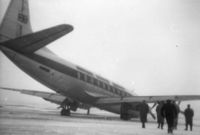 G-ARBY @ EGKK - This accident happened landing in fog at night. It's possible that the snowbanks obscured the runway lighting and the landing took place on the grass beside the concrete. British United were quick to remove all identity before first light. Feb/Mar 1963 - by Gerry Bond