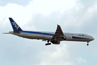 JA787A @ EGLL - Boeing 777-381ER [37949] (All Nippon Airways) Home~G  29/07/2014. On approach 27L .Wears Inspiration of Japan titles. - by Ray Barber
