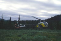 SE-HCA @ N.A. - Bell 47 taking off from a clearing in the forest at Pårtestugorna (mountain hut) near Kvikkjokk in Swedish Lappland. - by Henk van Capelle