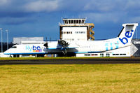 G-JECZ @ EGFF - DHC-8-402Q, Flybe owned, previously C-FMTV, callsign Jersey 4LG, out of Belfast City, seen shortly after landing on runway 30.