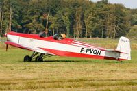 F-PVQN @ LFRU - Druine D-5, Holding point, Morlaix-Ploujean airport (LFRU-MXN) air show in september 2014 - by Yves-Q