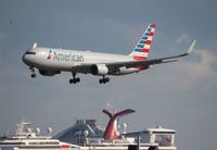 N390AA @ FLL - American 767-300 coming to pick up the Miami Dolphins over the Cruise port