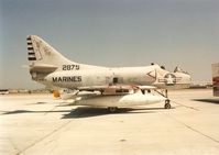 142879 @ KNZJ - This sorry looking Skyhawk has seen better days.  Here, it awaits restoration at the MCAS El Toro museum. - by Jason King