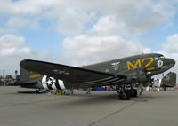 N45366 @ CMA - 1943 Douglas C53D SKYTROOPER 'D-Day Doll', two Curtiss-Wright R-1820-56 Cyclone 9 cylinder radials, 1,200 Hp each, black & white markings are invasion stripes - by Doug Robertson