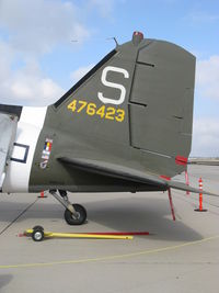 N60154 @ CMA - 1943 Douglas DC-3C as C47B 'What's Up Doc?', two P&W R-1830-92 14 cylinder radials 1,200 Hp each, tail data - by Doug Robertson