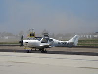 N750PJ @ CMA - 2007 Lancair PROPJET IV-P, Walter M601E-11 Turbine 750 shp, cruise 325 kts, max 345 kts, 3 blade CS prop, pressurized, 4 seats, range 1,400 stat.m. w/reserve. Aircraft dusted by nearby helicopter liftoff rotor-wash. - by Doug Robertson