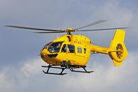 G-HEMC @ EGFH - Visiting EC-145, East Anglian Air Ambulance, call sign redhead 79, previously D-HADM, seen shortly after lifting from the Wales Air Ambulance base. - by Derek Flewin