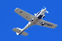G-BYWA @ EGFF - Tutor, Babcock Aaerospace Ltd, University of Wales Air Squadron, MOD St Athan based, callsign UAW 22, seen in the overhead. - by Derek Flewin