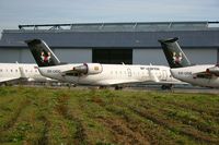 5X-UGG @ LFRU - Canadair Regional Jet CRJ-200ER, BritAir parking area, Morlaix-Ploujean airport (LFRU-MXN) - by Yves-Q