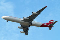 3B-NBJ @ EGLL - Airbus A340-313X [800] (Air Mauritius) Home~G 26/07/2014. On approach 27R. - by Ray Barber