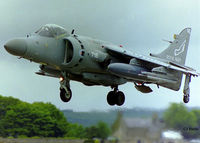 ZE695 @ EGQS - Landing at RAF Lossiemouth (EGQS) in June 1997 whilst participating in the bi-annual TLT (Tactical Leaders Training) course, whilst serving with the FAA 899 NAS as 718-VL - by Clive Pattle