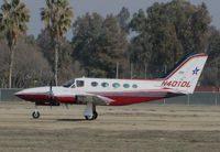N401DL @ KTLR - Blue Star Gas Fleet Services (Central Point, OR) Cessna 421C taxis in @ Mefford Field (Tulare, CA) for 2014 International Ag Expo - by Steve Nation