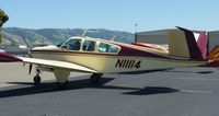 N11114 @ KRHV - A transient 1968 Beechcraft V35A Bonanza parked at transient parking after arriving from Monterey, CA. - by Chris Leipelt