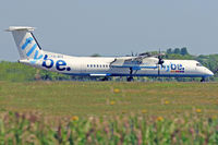 G-JECZ @ EGFF - DHC-8-402Q, callsign Jersey 3JV, previously C-FMTY, seen landing on runway 12, out of Belfast City
