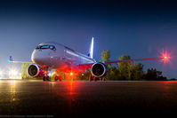 C-GWXZ @ CYMX - Getting ready for Paris, FTV5 is on the ramp during night operations at Bombardier's Mirabel facility. - by Patrick Cardinal