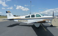 N30344 @ KRHV - A transient 1987 Beechcraft Bonanza F33A (WOODLAND HILLS CA)  tied down at transient parking at Reid Hillview Airport, CA. - by Chris Leipelt