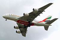 A6-EDG @ EGLL - Airbus A380-861 [023] (Emirates Airlines) Home~G 01/06/2015 .On approach 27R now wearing England 2015 titles. - by Ray Barber