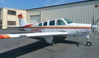 N434CC @ KRHV - A transient 1982 Beechcraft B36 Turbo Charged Bonanza  (LAMBO AIR LLC - SPRINGTOWN, TX) parked beside the Lafferty Aircraft Sales hangar at Reid Hillview Airport, CA. - by Chris Leipelt