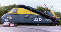 XS887 @ EGDR - On display at the Cornwall Aero Park Museum/Flambards Village Holiday park at Helston, Cornwall, in July 1997. This aircraft previously with the School of Flight Deck Operations at nearby EGDR with the RN maintenance Serial A2690. Now pres at Aeroventure - by Clive Pattle