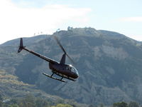 N44NG @ SZP - 2001 Robinson R44 CLIPPER, Lycoming O-540-F1B5 260 Hp derated, pop-out floats, departure from SZP Heli-pad by river route - by Doug Robertson