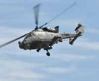 ZZ380 - Off airport. A Wildcat of the Royal Nay Helicopter Display Team Black Cats during a solo display on the first day of the Wales National Airshow held over Swansea Bay. Operated by 825 NAS. - by Roger Winser