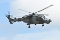 ZZ380 - Off airport. A Wildcat of the Royal Navy Helicopter Display Team Black Cats during a solo display on the first day of the Wales National Airshow held over Swansea Bay. Operated by 825 NAS. - by Roger Winser