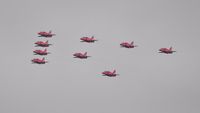 XX227 @ EGFH - XX227 leading the RAF Red Arrows after displaying on the second day of the Wales National Airshow held over Swansea Bay. - by Roger Winser
