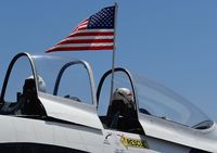 N280CM @ KRHV - A locally based North American T28B on display with the American flag at the Reid Hillview Airport Day/STEAM Festival. - by Chris Leipelt