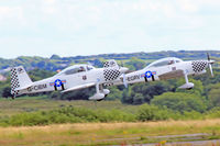 G-EGRV @ EGFH - RV-8, Team Raven, seen leading G-CIBM  , departing runway 28 for a local practice. - by Derek Flewin