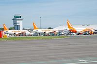 G-EZBB @ EGMC - A319-111, Easyjet Airlines, previously D-AVXM, seen parked up with two sister aircraft. - by Derek Flewin