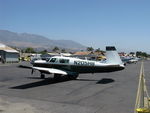 N205HB @ SZP - 1977 Mooney M20J 201, Lycoming IO-360-A1B6D 200 Hp, first year of Roy LoPresti's drag reduction to the M20F resulting in M-20J 201 model with 21 knot speed increase. The 201 is meaningful. At fuel dock. - by Doug Robertson
