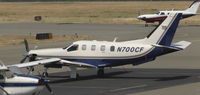 N700CF @ KRHV - A locally based 1996 Socata TBM-700 for sale with Lafferty Aircraft Sales parked at transient parking at Reid Hillview Airport, CA. - by Chris Leipelt
