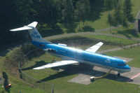 PH-OFA @ EHLE - The KLM Fokker 100 of the Aviodrome museum seen from a light aircraft during take off from Lelystad airport. Its engine nacelles have been removed.