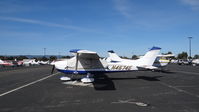 N4674E @ KPAO - Locally-based 1982 Cessna 182R sitting at its tie down at Palo Alto Airport, Palo Alto, CA. - by Chris Leipelt