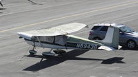 N8943B @ KPAO - Locally-based 1958 Cessna 172 sitting at its tie down at Palo Alto Airport, Palo Alto, CA. Photo taken from the control tower. - by Chris Leipelt