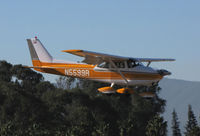 N5599R @ KRHV - Colorful, locally-based 1965 Cessna 172F over the threshold @ Reid-Hillview Airport, San Jose, CA - by Steve Nation