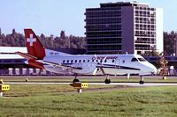 HB-AHI @ LSZH - SAAB-Scania SF.340A [043] (Crossair) Zurich~HB 02/10/86. From a slide.