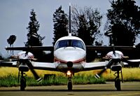 N409SH @ KRHV - Ohio-based 1981 Piper Cheyenne I clear of runway 31R taxing to transient parking after and IFR flight from Petaluma. It just came to visit friends, and it is never coming back to Reid Hillview. - by Chris Leipelt