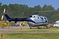 SE-HSG @ ESKB - Bolkow Bo-105CB-2 [S-439] Stockholm-Barkarby~SE 07/06/2008. Showing dust and dirt being kicked up by the rotor blades.